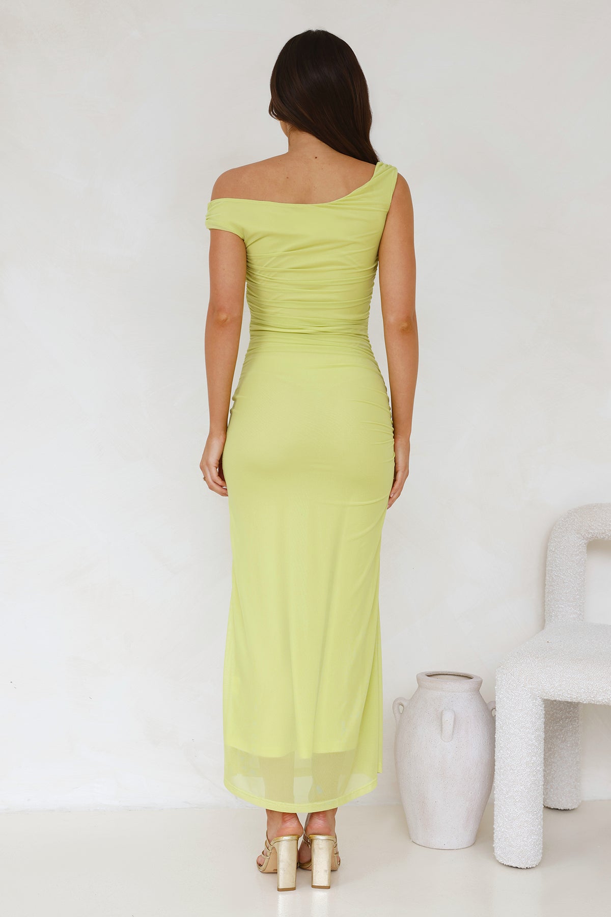 Shop Formal Dress - Old Love Off Shoulder Maxi Dress Lime fourth image