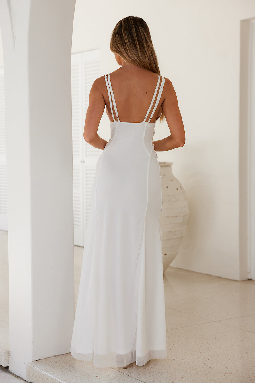 Shop Formal Dress - Sprinkle Daisies Mesh Maxi Dress White sixth image