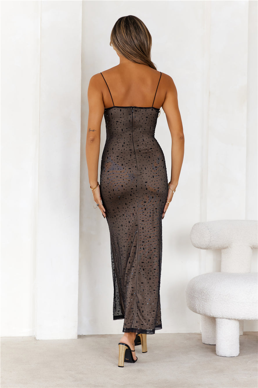 Shop Formal Dress - Wishlisted Diamonds Mesh Maxi Dress Black fourth image