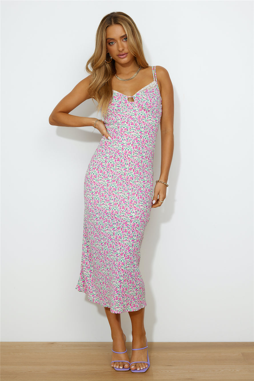 Shop Formal Dress - Pretty Details Midi Dress White Pink Floral featured image
