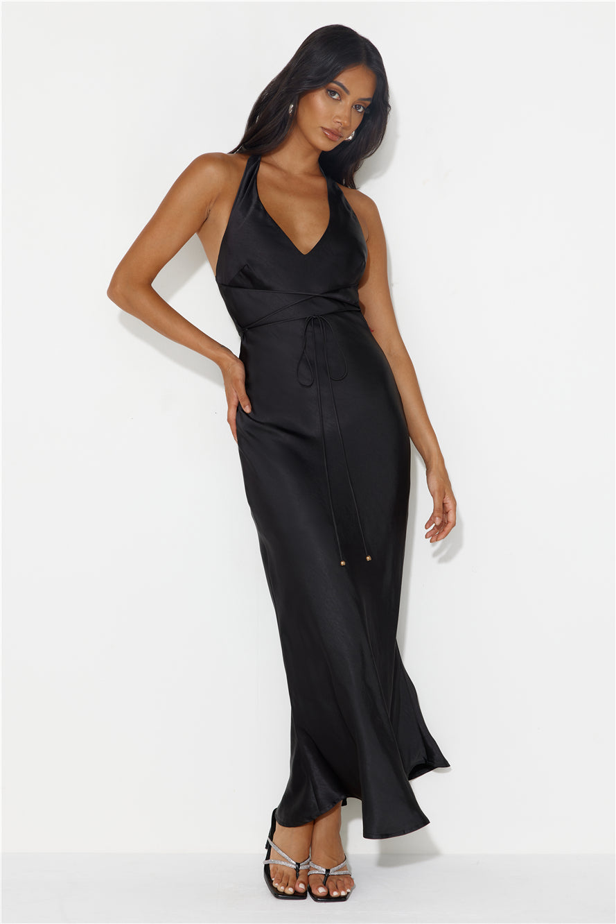 Shop Formal Dress - Endless City Halter Satin Maxi Dress Black third image