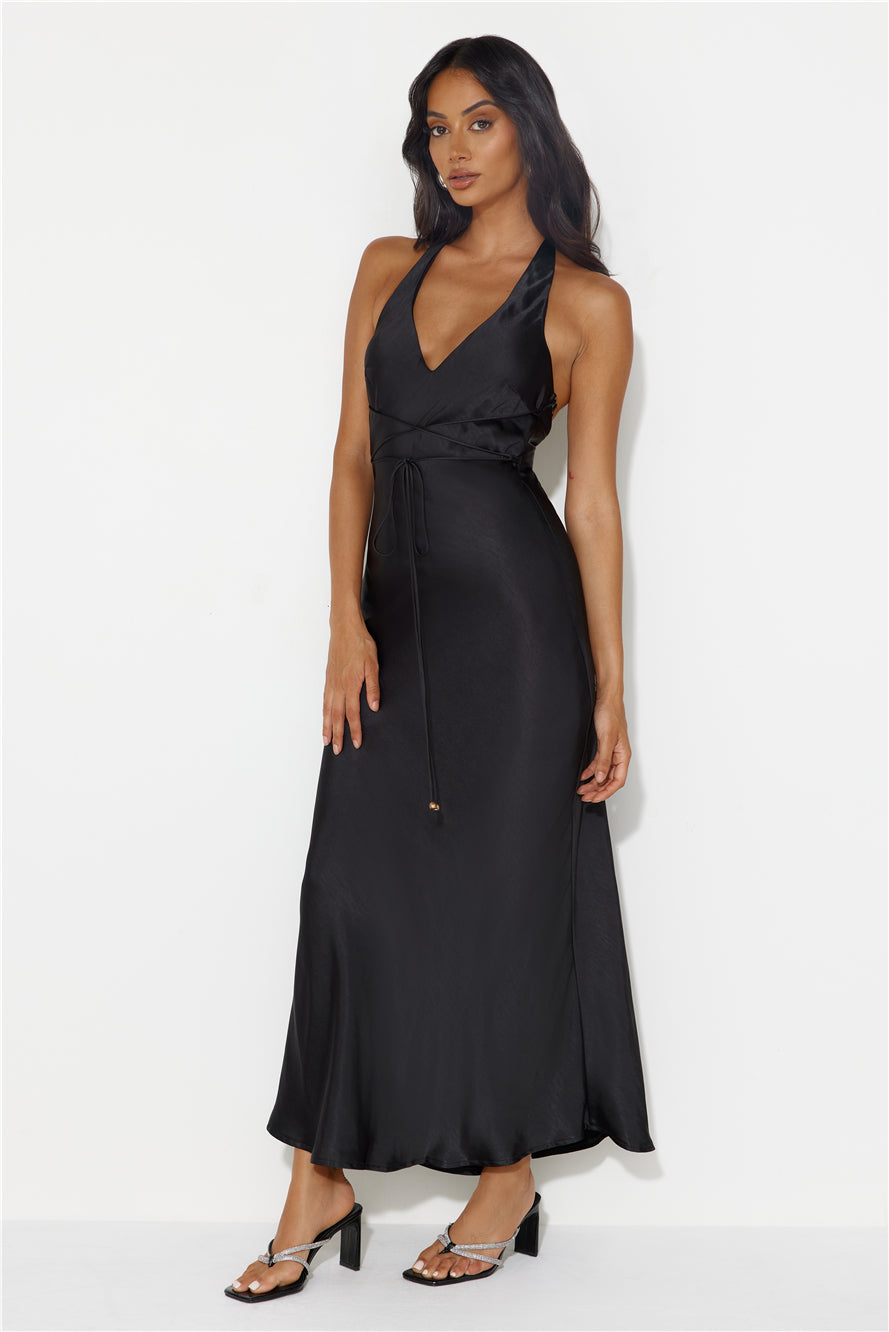 Shop Formal Dress - Endless City Halter Satin Maxi Dress Black fifth image