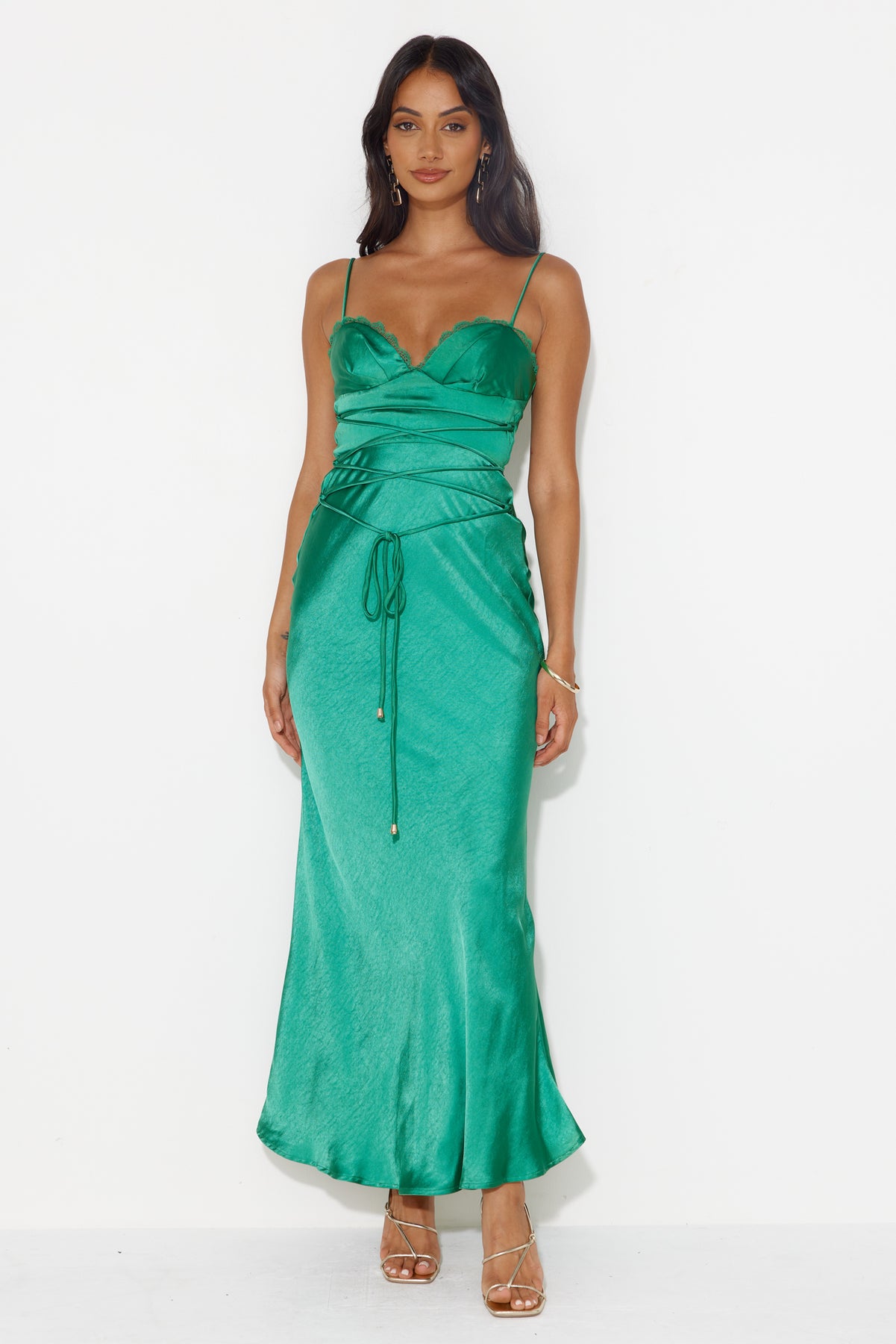 Shop Formal Dress - Dancing Pixie Satin Maxi Dress Green featured image
