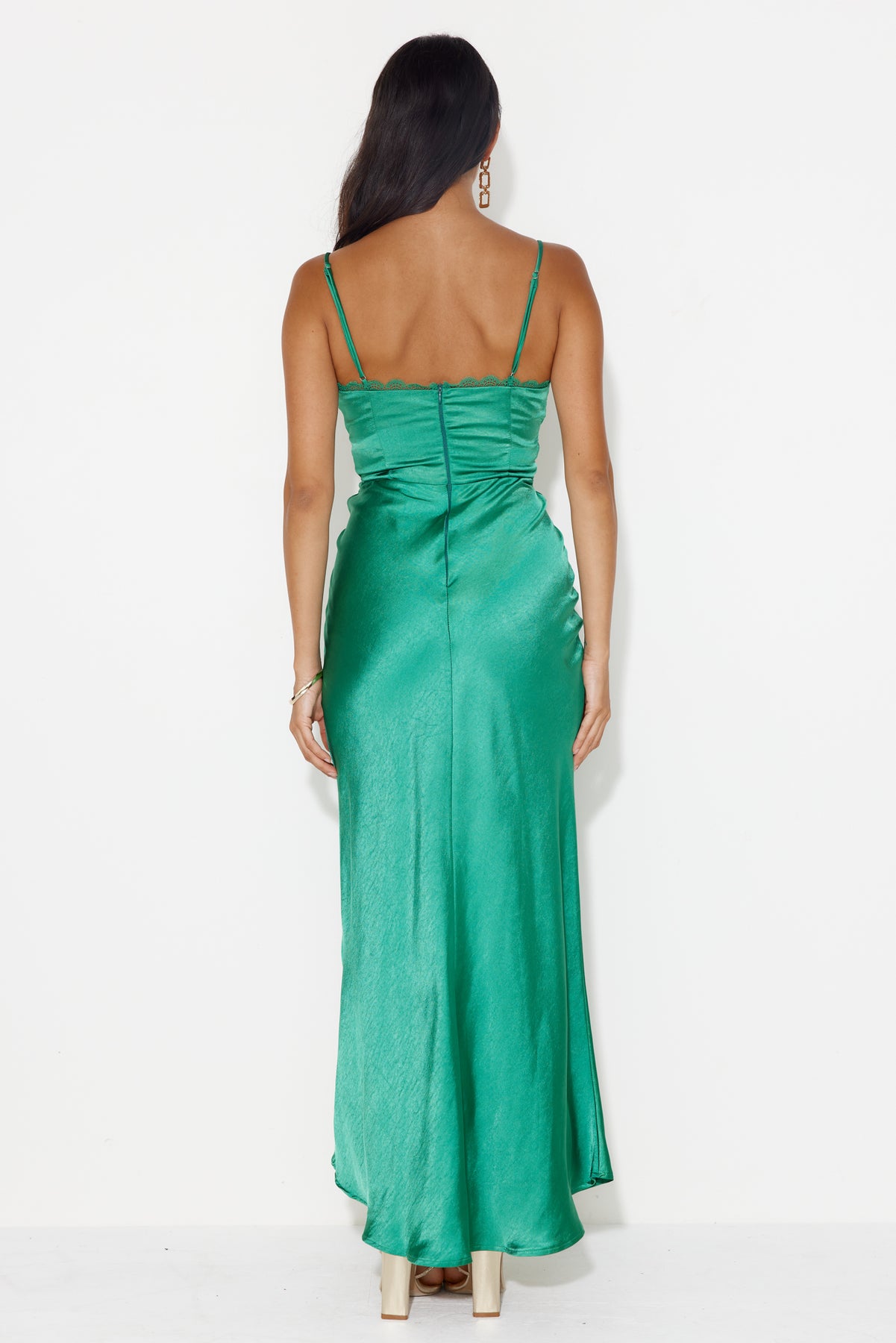 Shop Formal Dress - Dancing Pixie Satin Maxi Dress Green fourth image