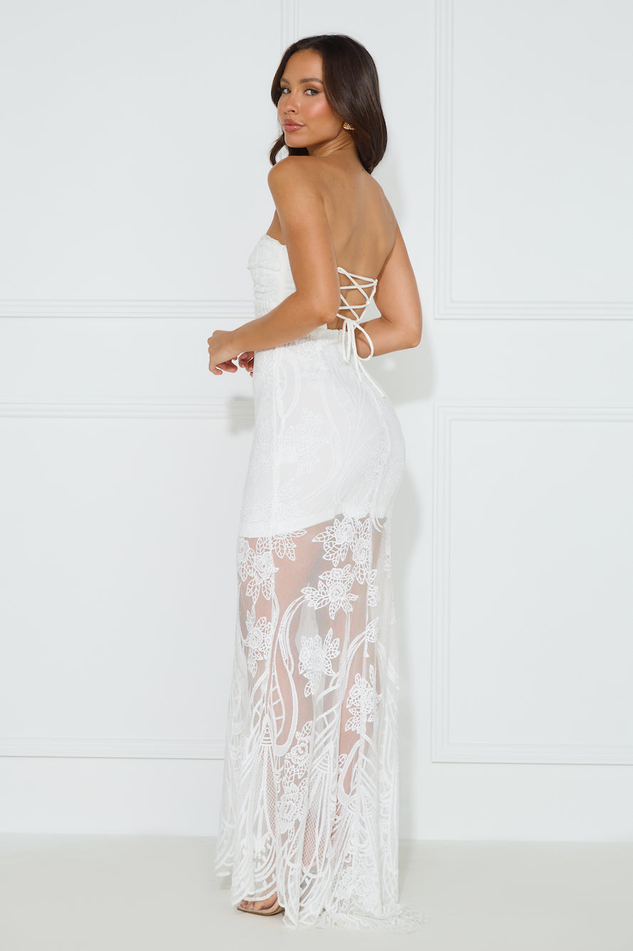 Shop Formal Dress - Feelings Are True Strapless Lace Maxi Dress White sixth image