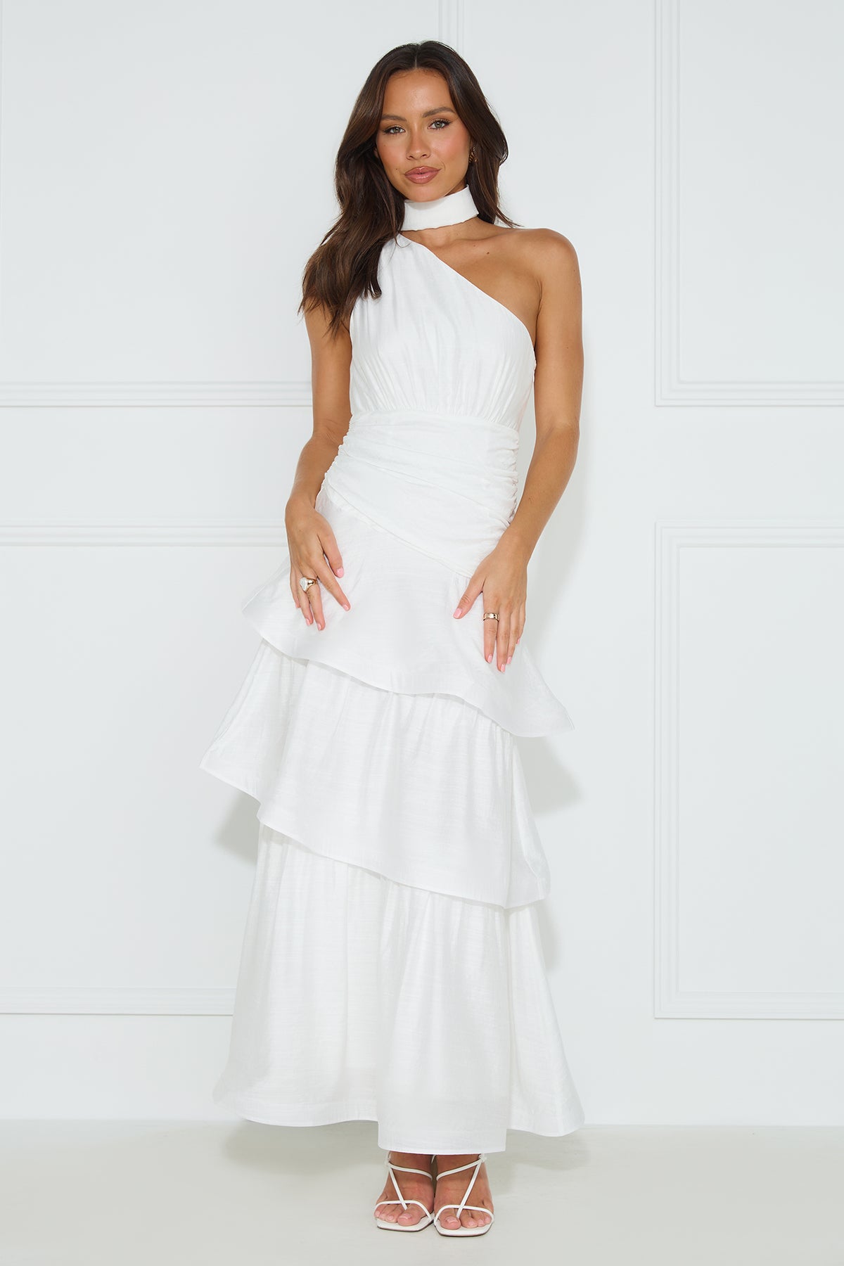 Shop Formal Dress - Cara One Shoulder Maxi Dress White featured image