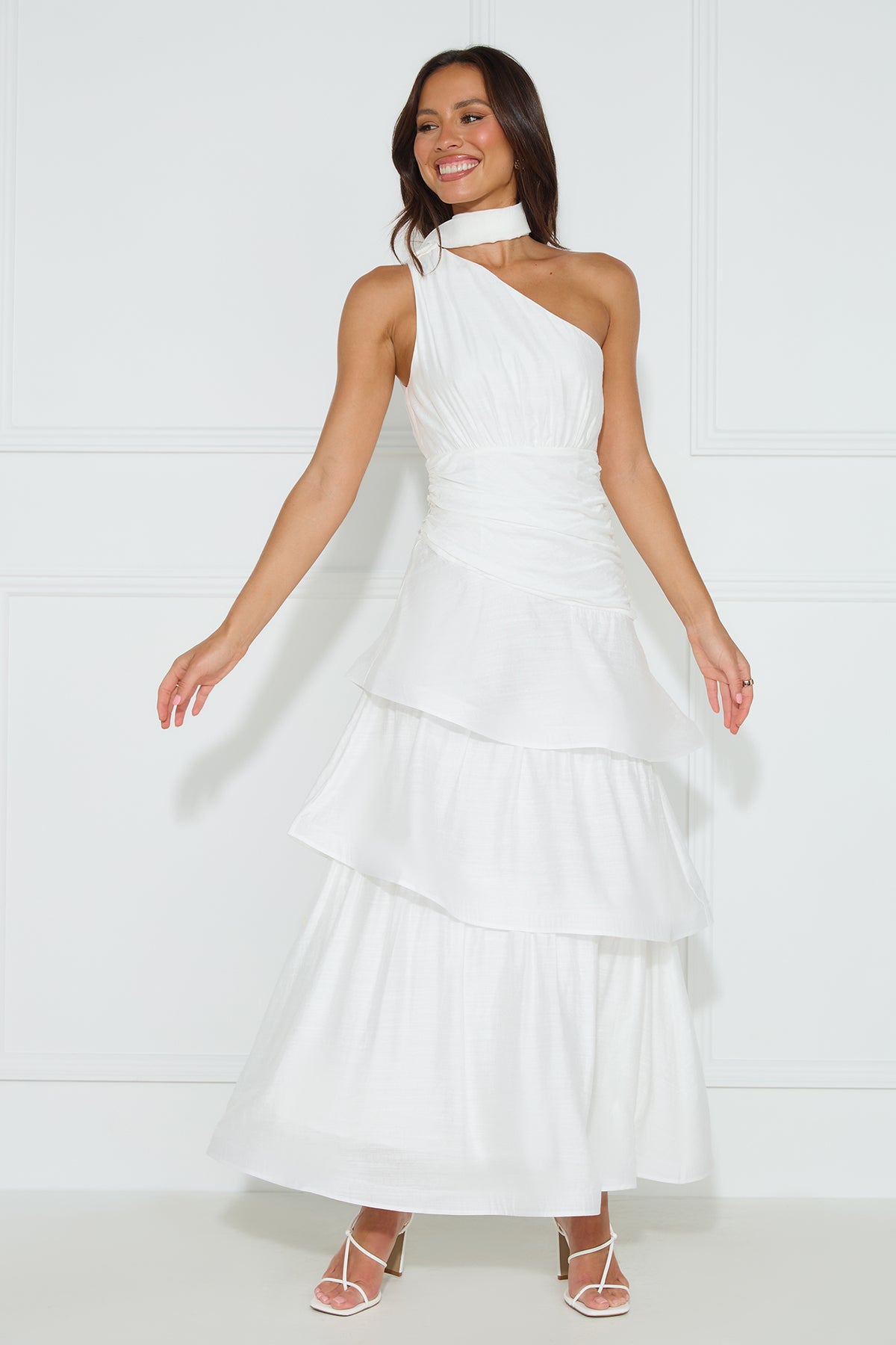Shop Formal Dress - Cara One Shoulder Maxi Dress White third image