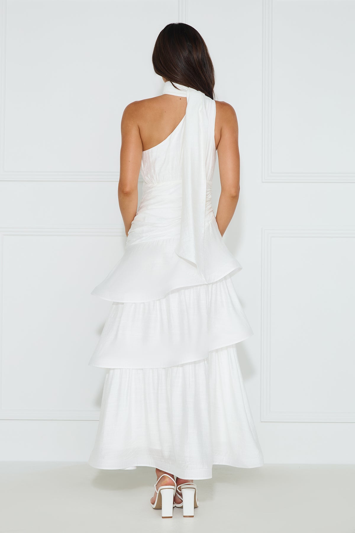 Shop Formal Dress - Cara One Shoulder Maxi Dress White fourth image