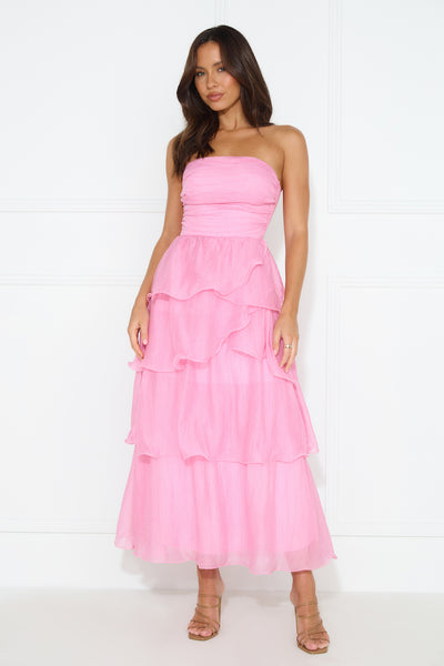 Number One Option Strapless Midi Dress Pink