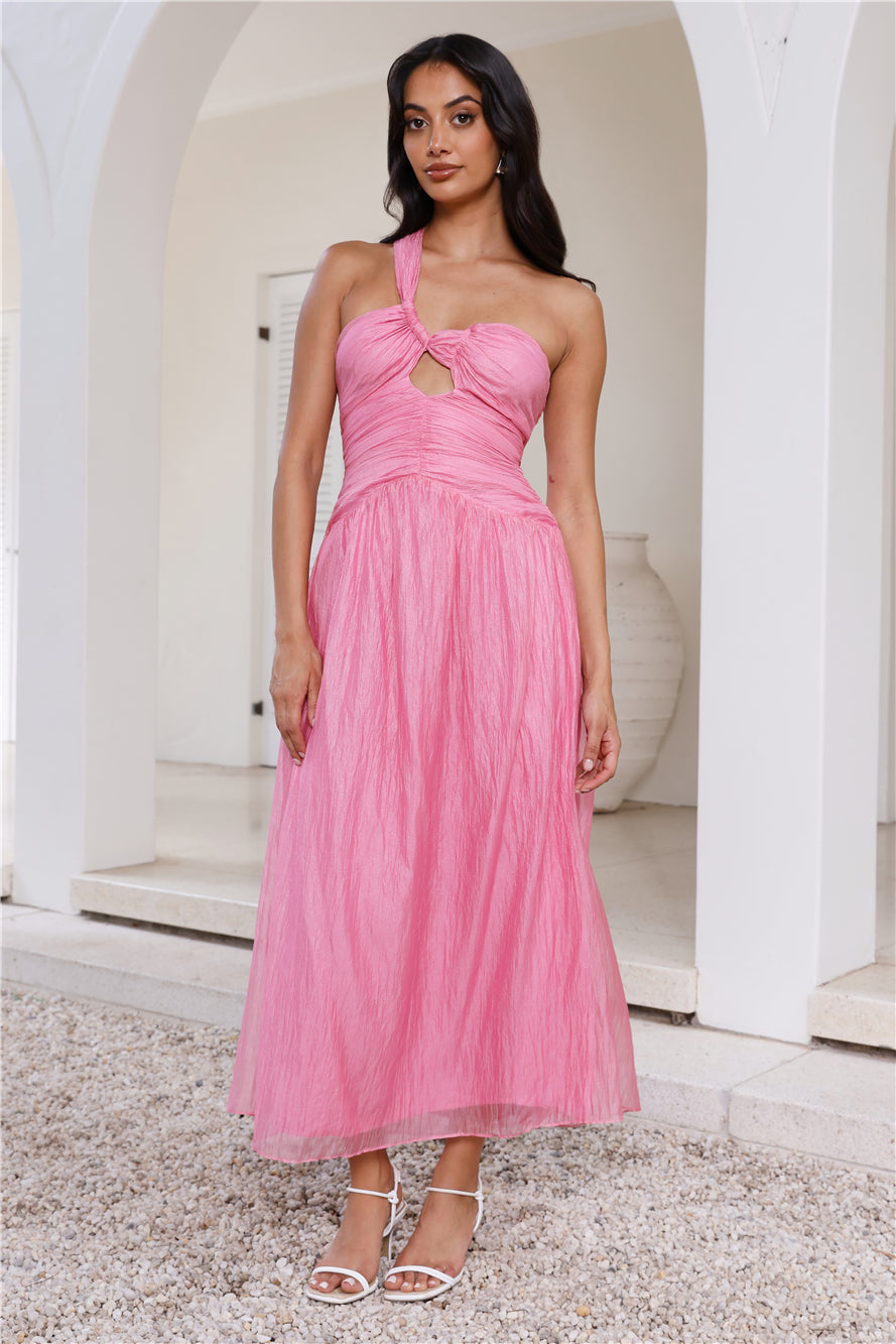 Shop Formal Dress - Happiest One Shoulder Maxi Dress Pink third image