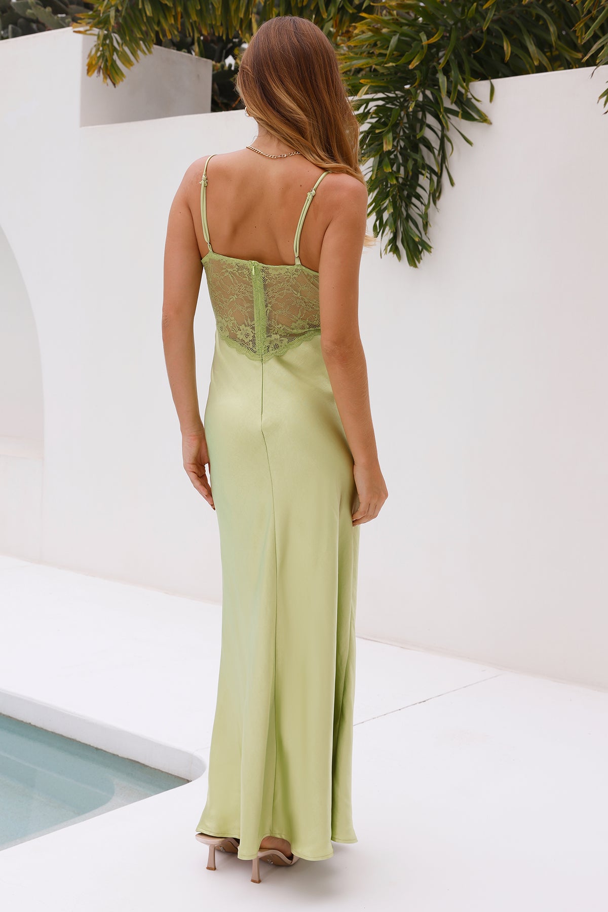 Shop Formal Dress - Make My Night Satin Maxi Dress Green fourth image
