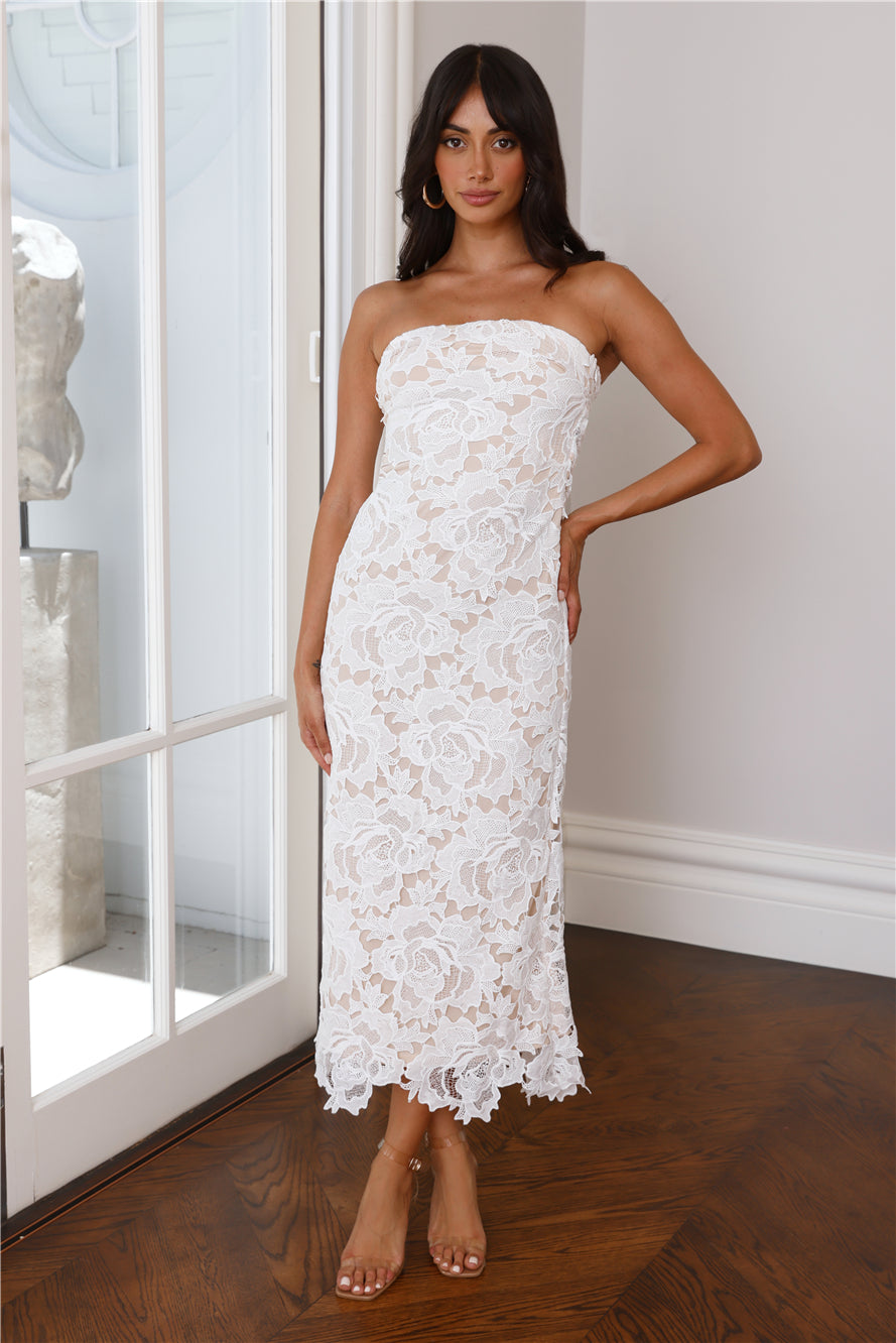 Shop Formal Dress - Time To Love Strapless Lace Maxi Dress White featured image
