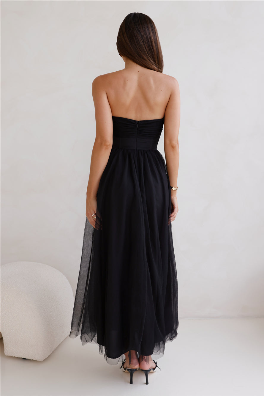 Shop Formal Dress - Worthy Of Diamonds Strapless Tulle Midi Dress Black fourth image