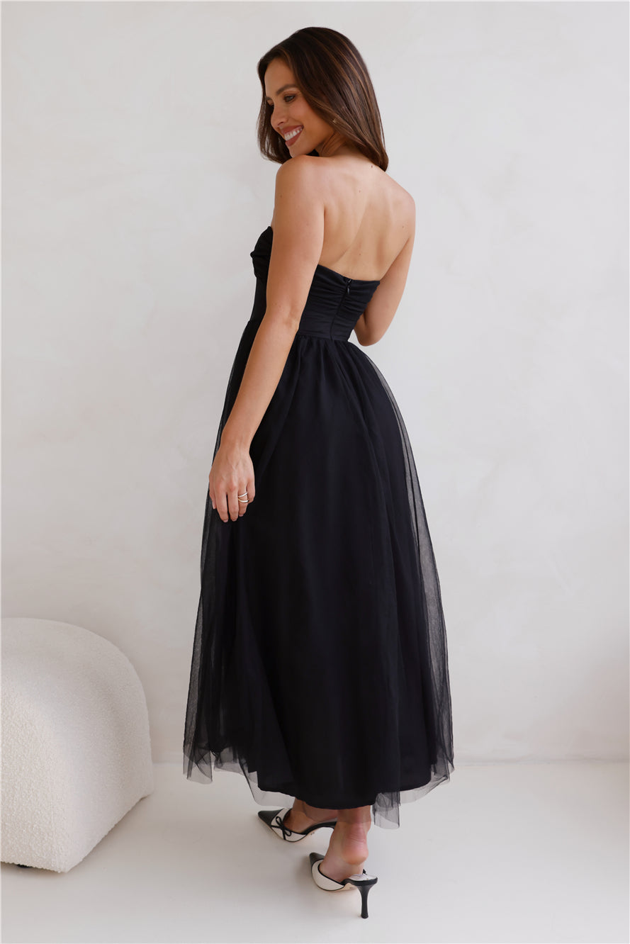 Shop Formal Dress - Worthy Of Diamonds Strapless Tulle Midi Dress Black sixth image