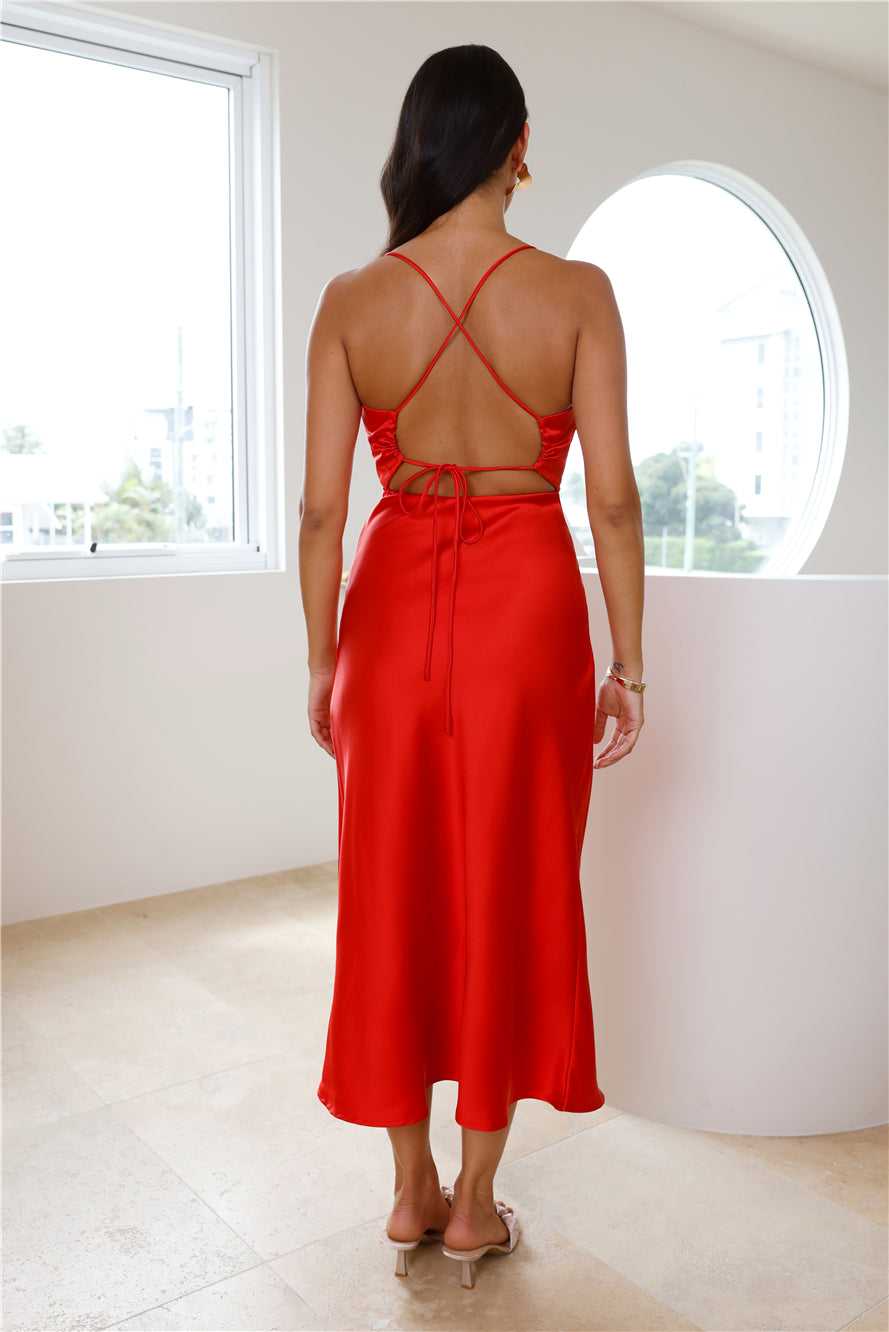 Shop Formal Dress - Paid To Attend Satin Maxi Dress Red fifth image