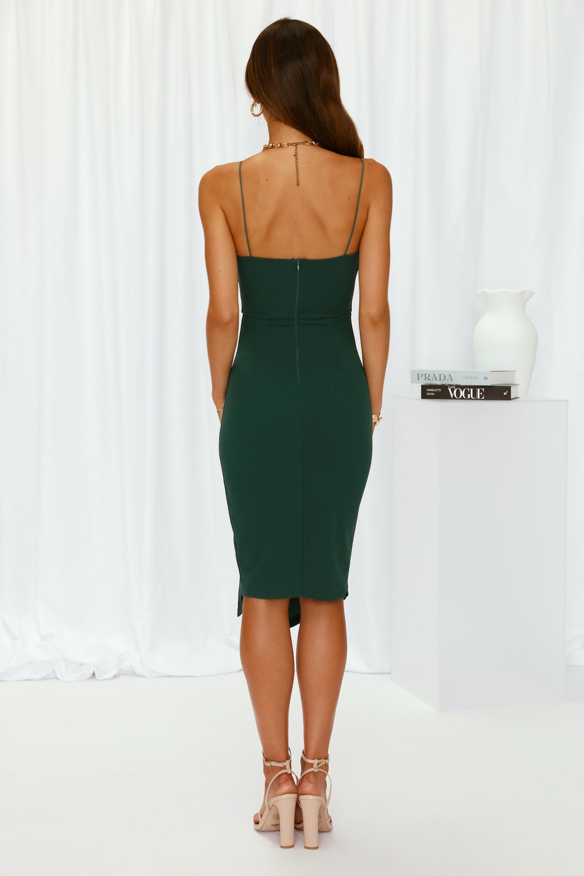 Shop Formal Dress - Outta Cash Midi Dress Dark Green fourth image