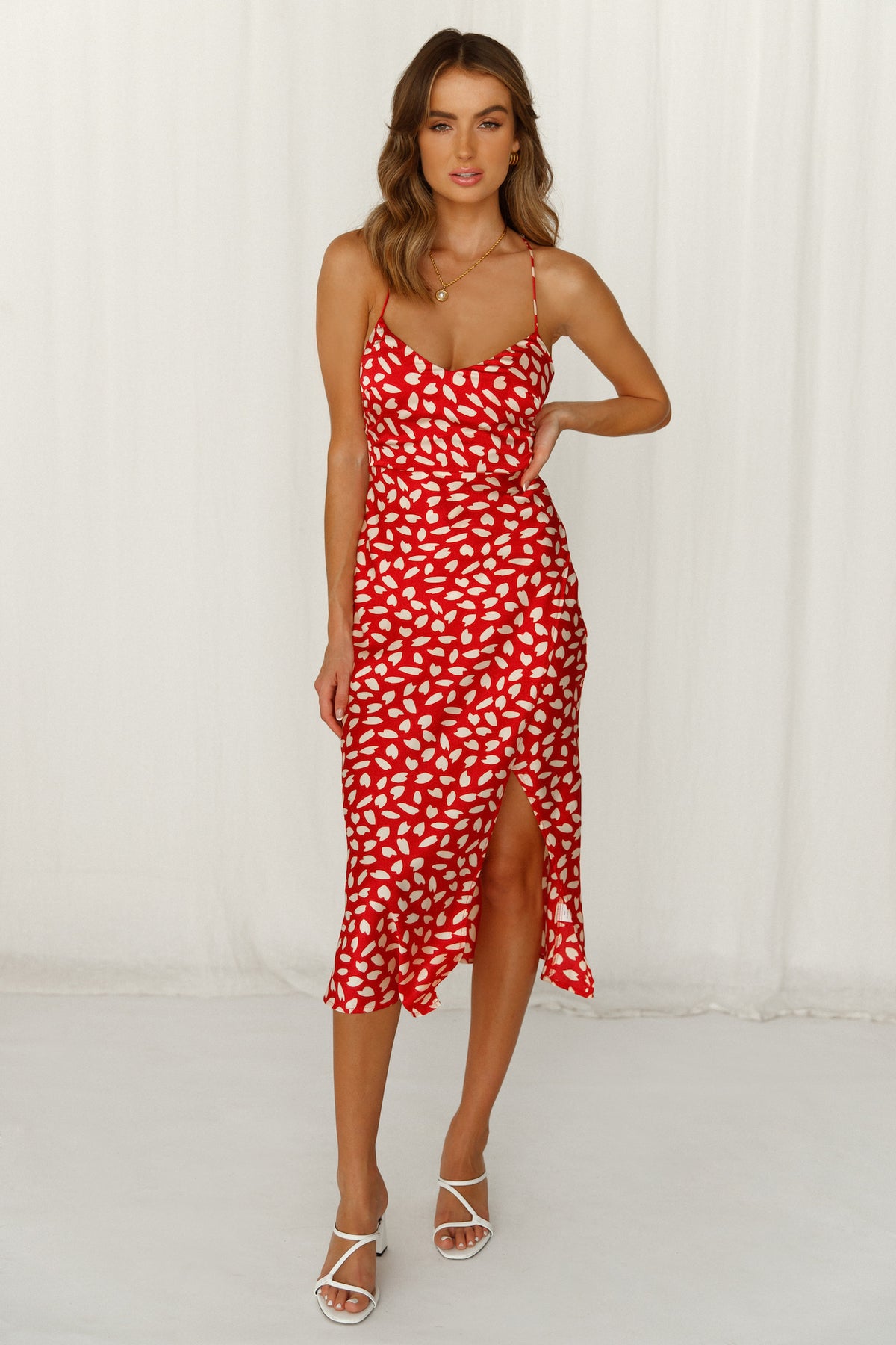 Shop Formal Dress - Happy Honeymoon Midi Dress Red sixth image