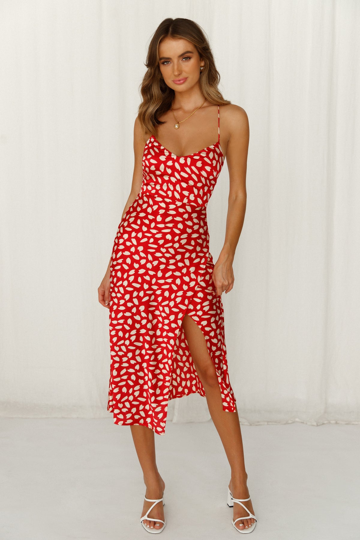 Shop Formal Dress - Happy Honeymoon Midi Dress Red third image