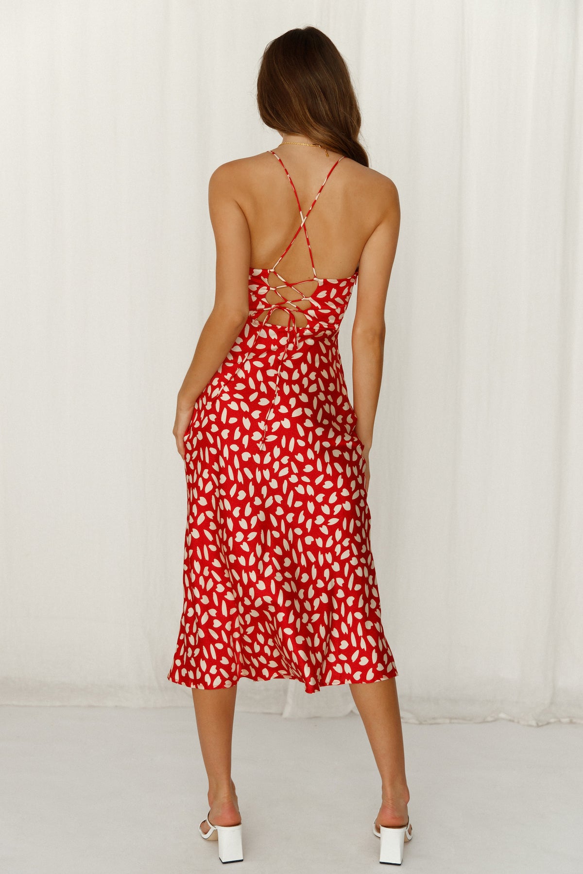 Shop Formal Dress - Happy Honeymoon Midi Dress Red fifth image