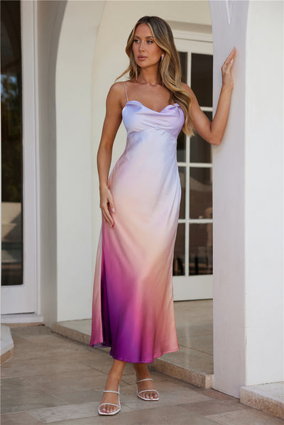 Shimmers In Silk Satin Maxi Dress Purple
