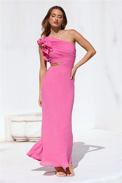 In These Moments One Shoulder Maxi Dress Pink