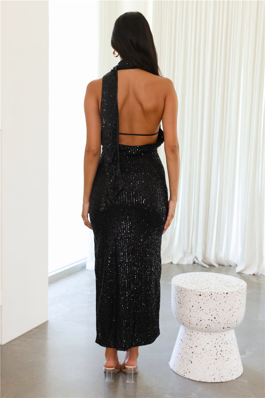 Shop Formal Dress - All Eyes On Her Sequin Midi Dress Black fifth image
