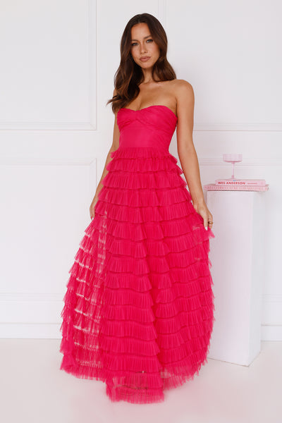 Lovers In Paris Strapless Tulle Maxi Dress Hot Pink