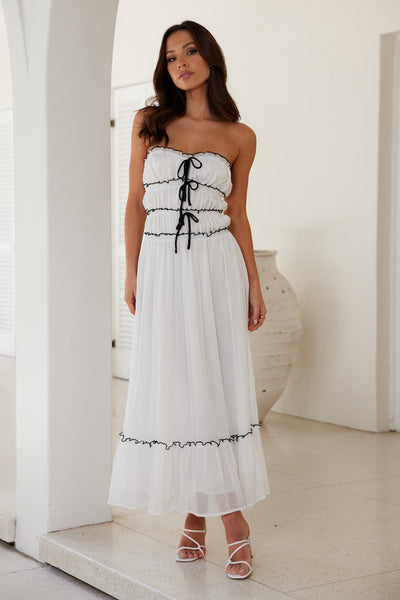 Garden Goddess Strapless Maxi Dress White