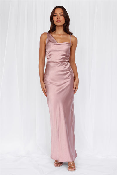HELLO MOLLY The Madeline Cowl Satin Maxi Dress Dusty Pink