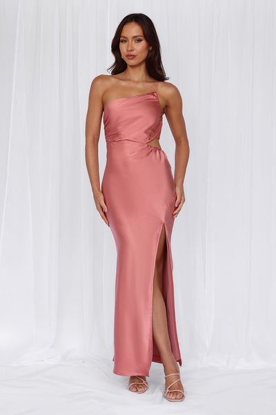 HELLO MOLLY The Opal One Shoulder Satin Maxi Dress Rose