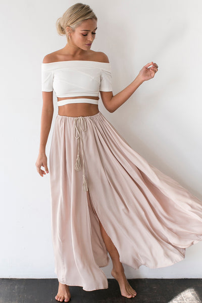Against The Tides Maxi Skirt Beige