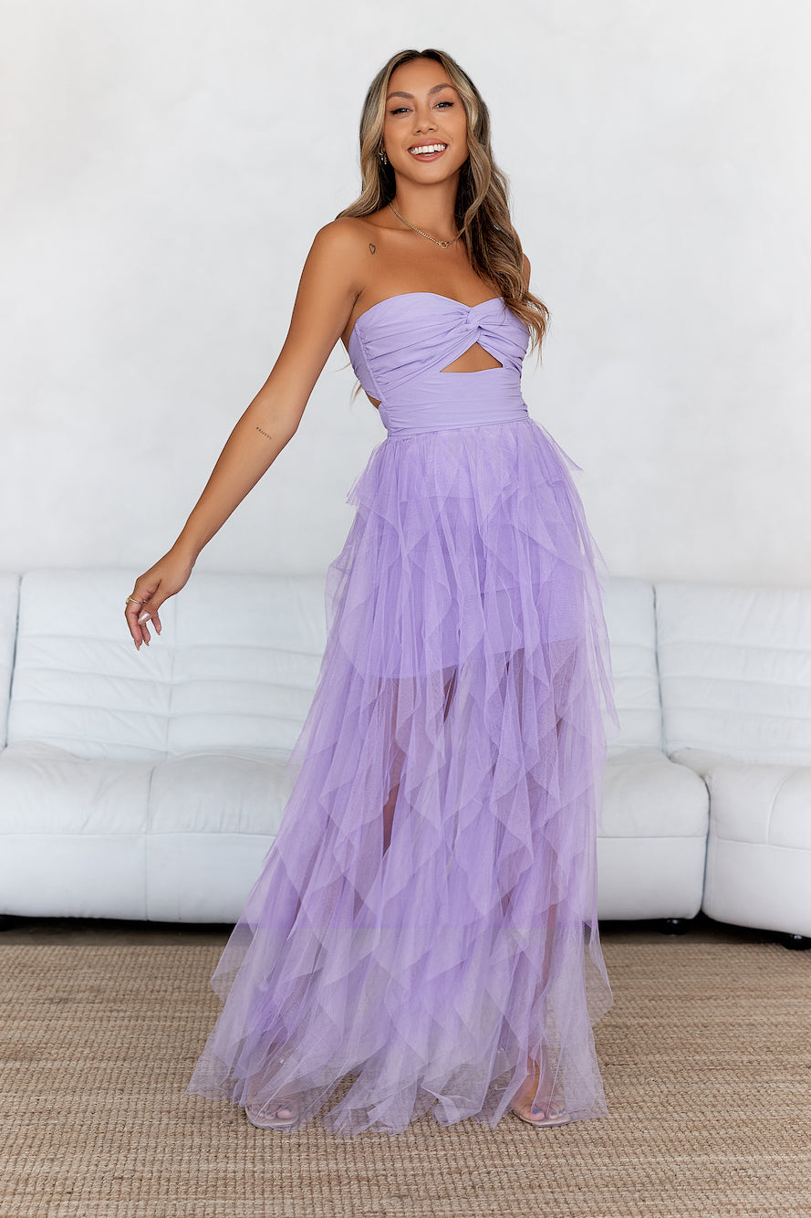 Shop Formal Dress - In Her Fairytale Tulle Strapless Maxi Dress Purple fifth image