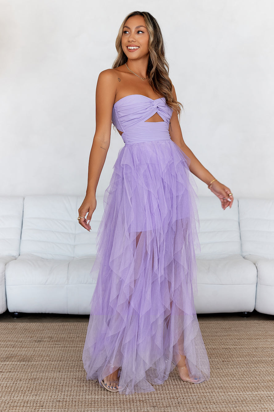 Shop Formal Dress - In Her Fairytale Tulle Strapless Maxi Dress Purple sixth image