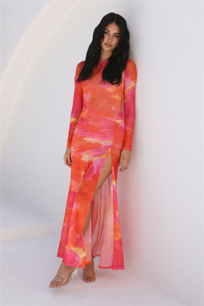 RUNAWAY Olivia Maxi Dress Orange Floral