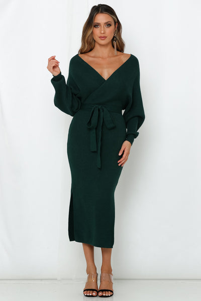 Vision Of You Midi Dress Forest Green
