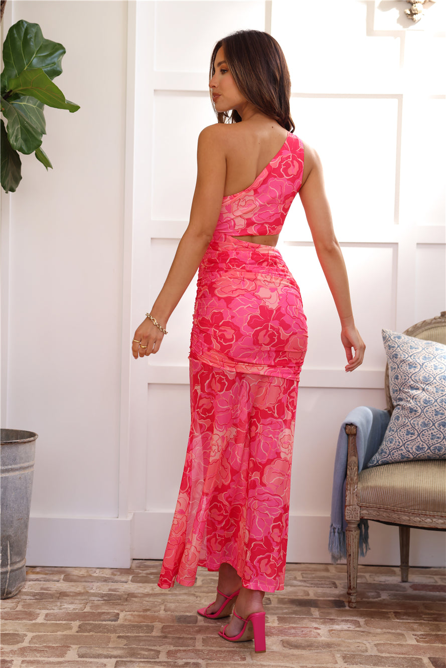 Shop Formal Dress - Fun Levels One Shoulder Mesh Maxi Dress Pink fourth image