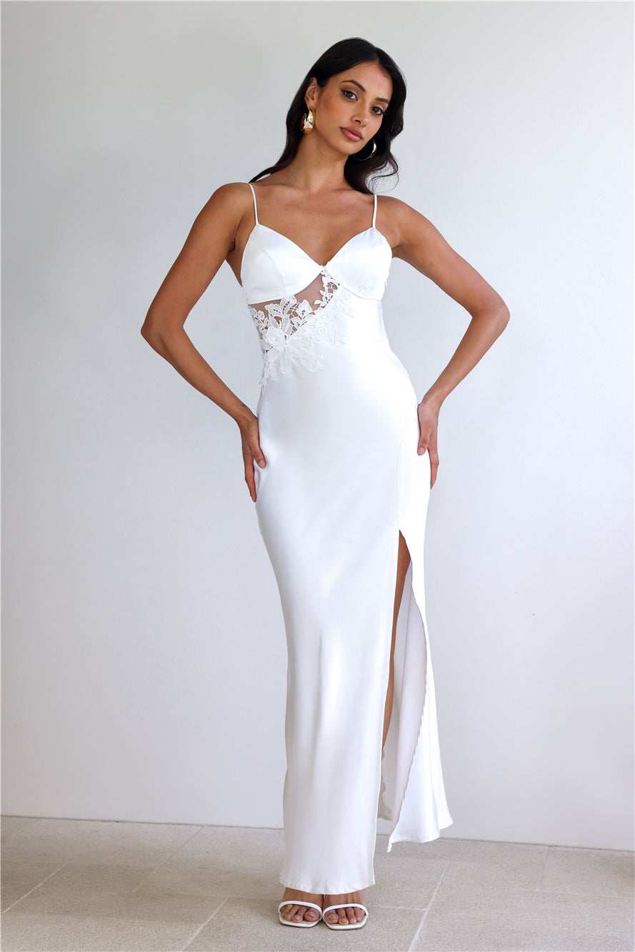 Shop Formal Dress - Goddess Of Dawn Satin Maxi Dress White third image