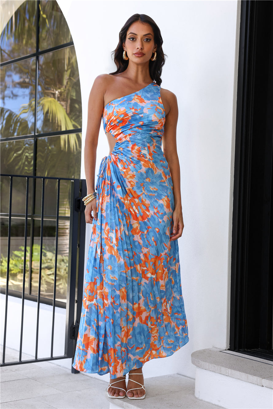 Shop Formal Dress - Matching Energy One Shoulder Maxi Dress Blue featured image