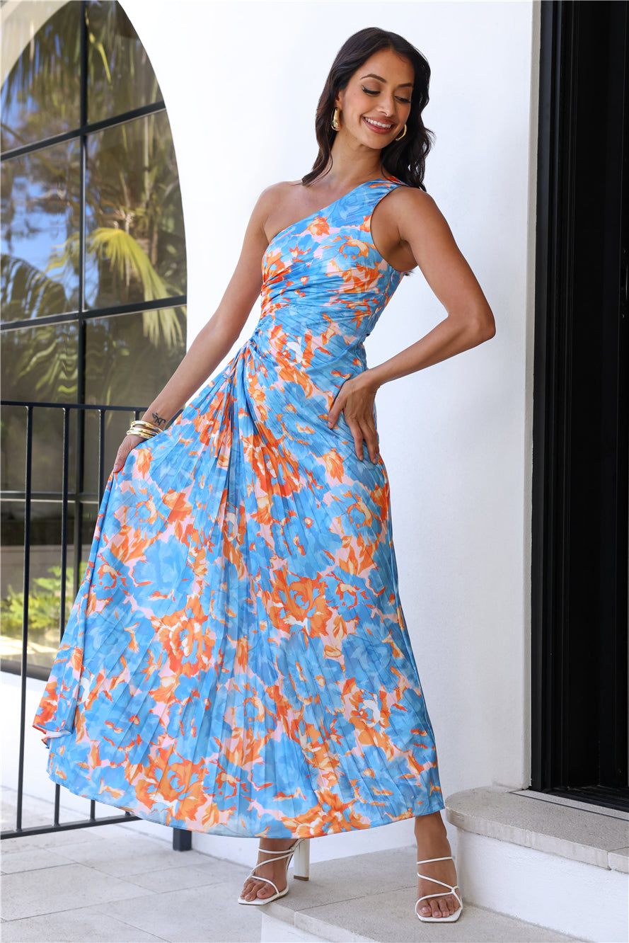 Shop Formal Dress - Matching Energy One Shoulder Maxi Dress Blue fifth image