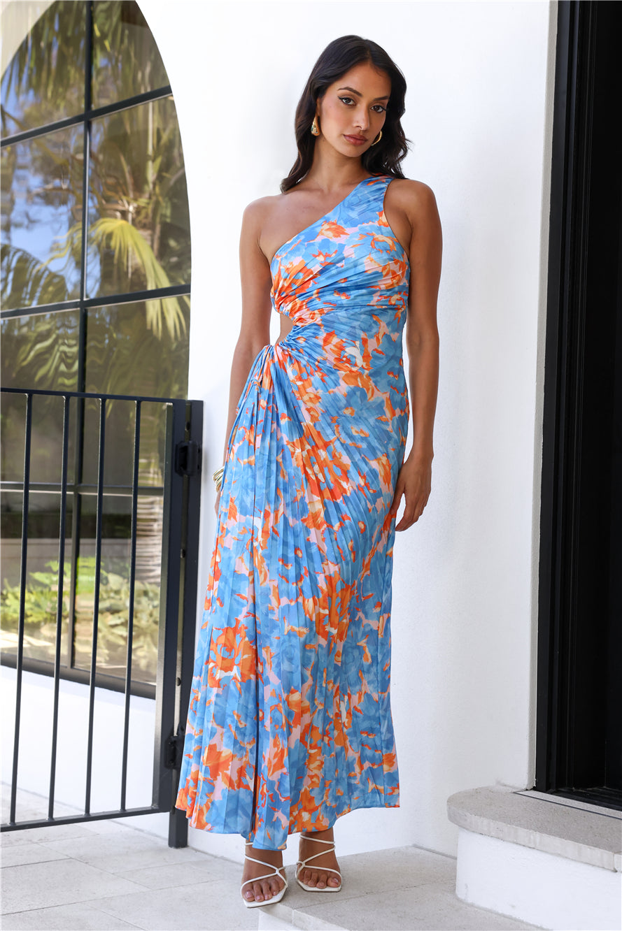 Shop Formal Dress - Matching Energy One Shoulder Maxi Dress Blue sixth image