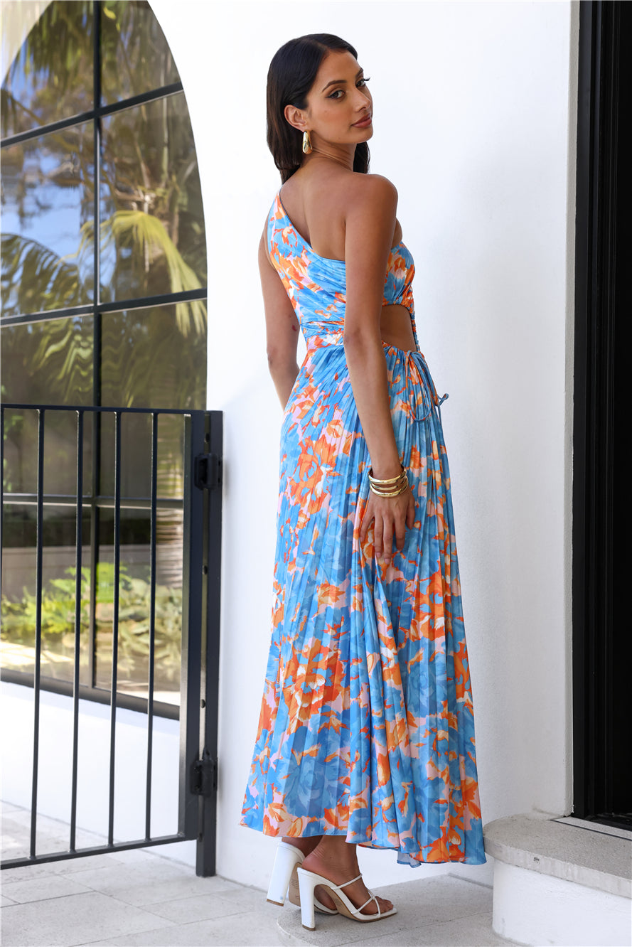 Shop Formal Dress - Matching Energy One Shoulder Maxi Dress Blue fourth image