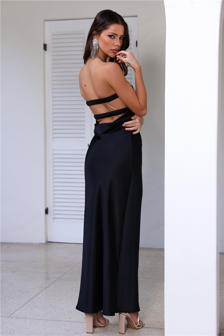 Shop Formal Dress - Curious Heart Satin Maxi Dress Black fifth image