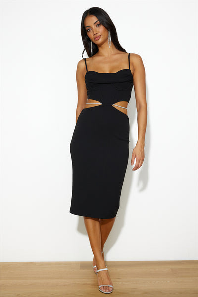 Sipping Cocktails Midi Dress Black
