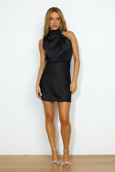 Easy Style Satin Mini Dress Black