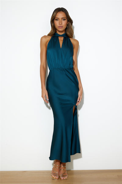 Girl Of The Moment Satin Maxi Dress Green