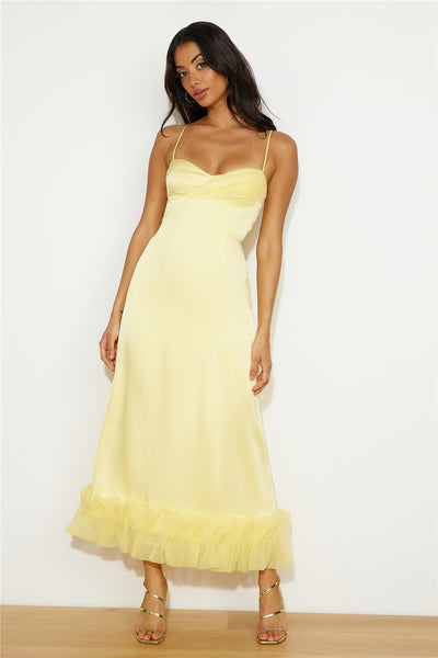 All Your Attention Satin Maxi Dress Yellow