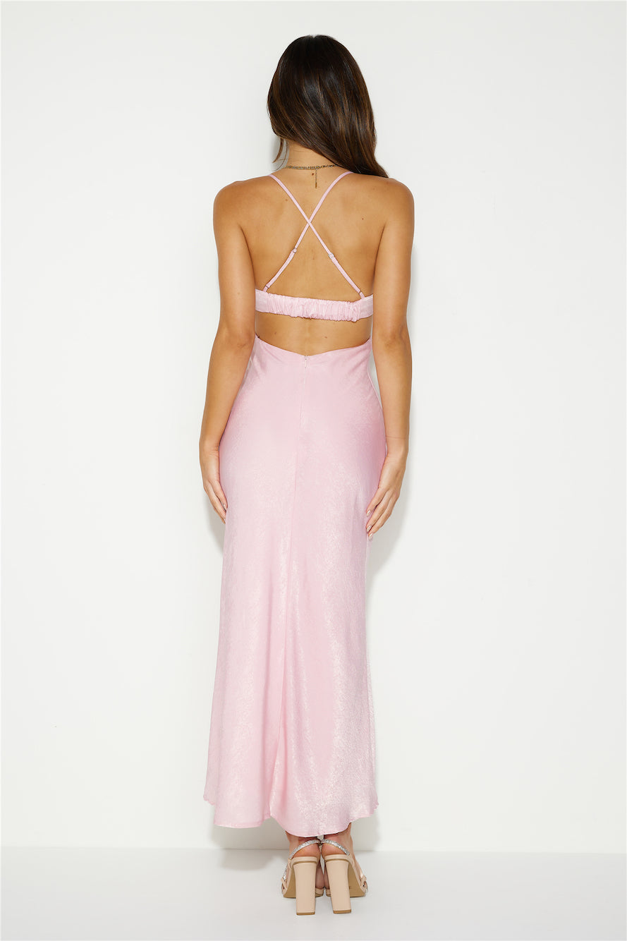 Shop Formal Dress - Magic In Her Vibe Satin Maxi Dress Pink fourth image