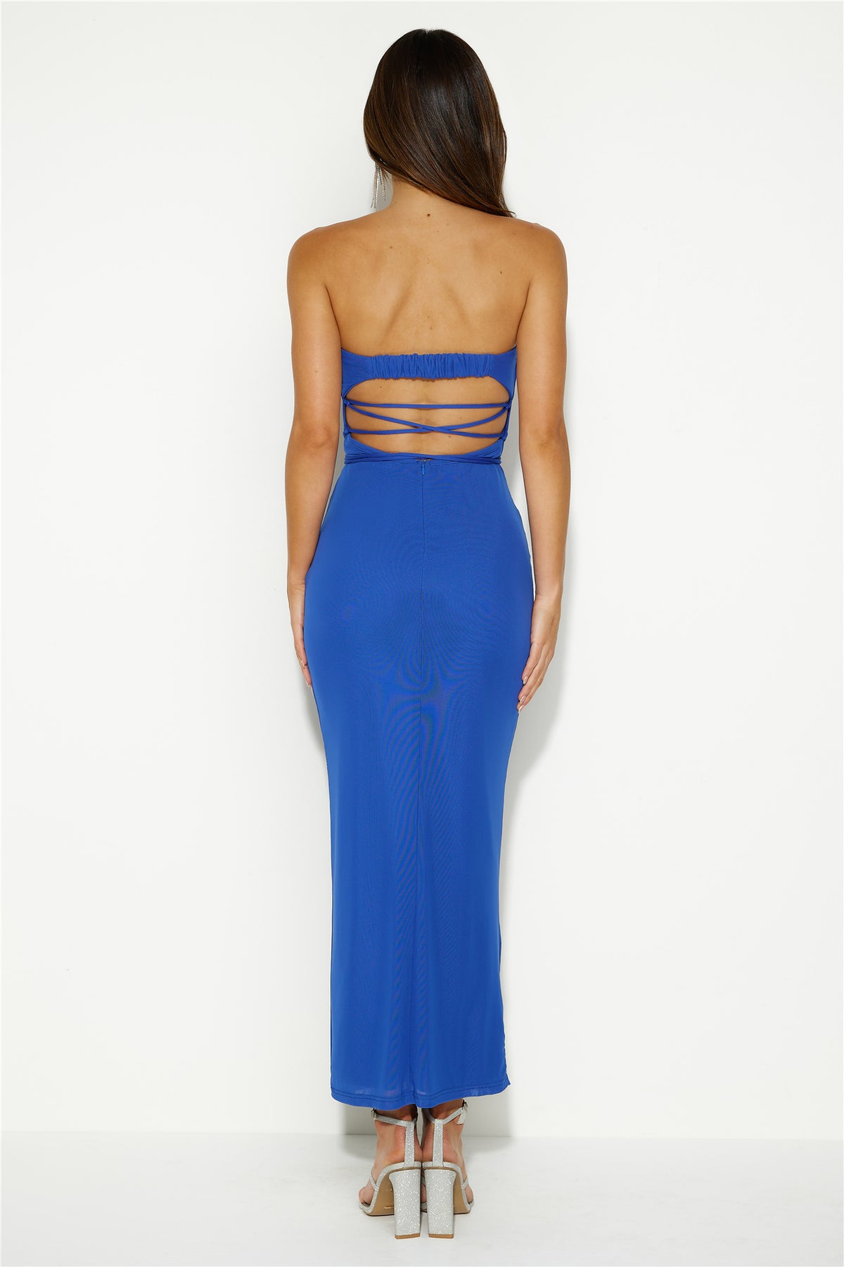 Shop Formal Dress - Look In The Mirror Mesh Midi Dress Blue fourth image