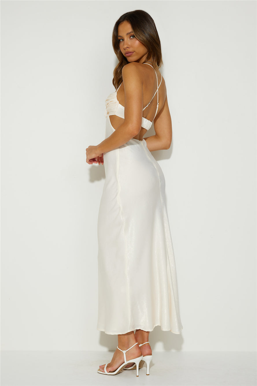 Shop Formal Dress - Magic In Her Vibe Satin Maxi Dress Champagne fourth image