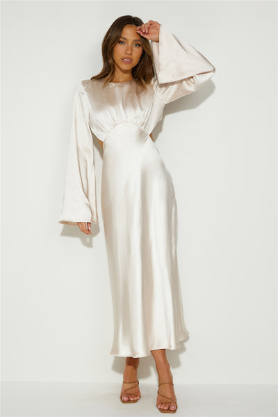 All About You and Me Satin Maxi Dress Champagne